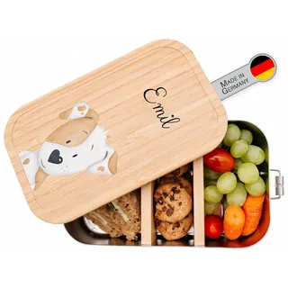 wunderwunsch® - Personalisierte Brotdose für Kinder - Robuste und Individuelle Edelstahl Brotdose mit Namen - Personalisierte Geschenke für Kinder (klein Edelstahl,Hund)