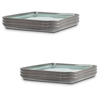 Peill+Putzler Germany 6er-Set Speiseteller in grün aus Steinzeug, eckige Teller 25x25cm für 6 Personen, spülmaschinenfest & mikrowellengeeignet, jedes Teil ein Unikat