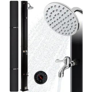 Arebos Solardusche 35 L Solar-Gartendusche mit, Thermometer & Fußdusche (Komplett-Set, Gold/Silber/Schwarz), inkl. Abdeckhaube schwarz