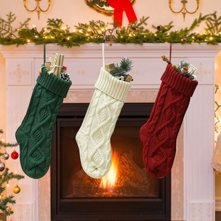 Weihnachtsstrumpf Nikolausstrumpf Gestricke Weihnachtssocke Strickstrümpfen zum Befüllen Weihnachts Kamin Socken Deko Knitted Geschenktüte Ornament Weihnachtsschmuck Weihnachtsdeko (Grün, 46cm)