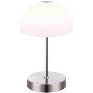 Nachttischlampe Touch Touch Lampe Nachttisch Tischlampe mit Touchfunktion, Glas opal Metall in nickel-matt, 1x LED 5W 400Lm warmweiß, DxH 15 x 27 cm
