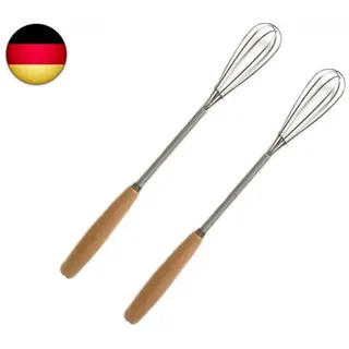 ARFUKA 2 Stück Schneebesen Set aus Edelstahl, 20cm Mini-Rührbesen mit Holzgriff