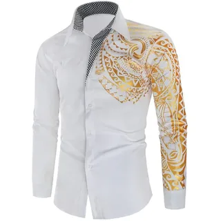 Sawmew Herren Blumen Hemd Langarm Personalisiertes Bedrucktes Hemd Herren Herbst Slim Langarm Gold Schwarz Hemd Herren Social Herren Herren Club Prom Shirt