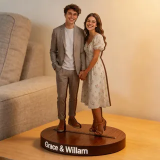Personalisierte Figuren mit Foto, Porträt Bild Personalisiert für Paar Freundin Familie, Figur vom Foto mit Holzsockel, Einzigartige Fotogeschenke Valentinstag Jahrestag Geburtstag für Sie & Ihn