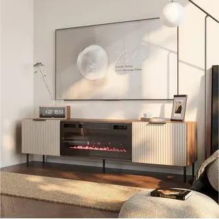 MOEBLINE Lowboard TV Lowboard mit Kamin ATTI 06 EF warmia walnuss / kaschmir