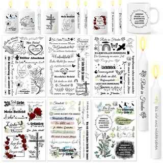 DPKOW Trauer Kerzentattoos, Trauerkerze Wasserschiebefolie Kerzen Trauerlicht Kerzensticker Gedenklicht Kerzen Tattoo Erinnerungslicht wasserschiebefolie Trostkerze Tattoos, Kerze mit Spruch, 6 Blatt