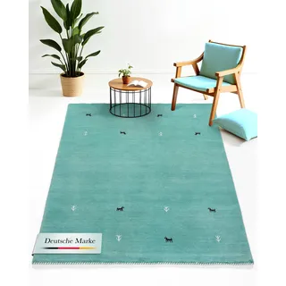 carpetfine Gabbeh Uni Wollteppich 120 x 170 cm Blau/Türkis