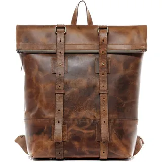 SID & VAIN Rolltop Rucksack echt Leder - 15.4 Zoll Laptop Lederrucksack CHAZ - Rucksack zum Rollen mit Laptop-Fach - Lederrucksack Herren und Damen Hellbraun handgefertigt
