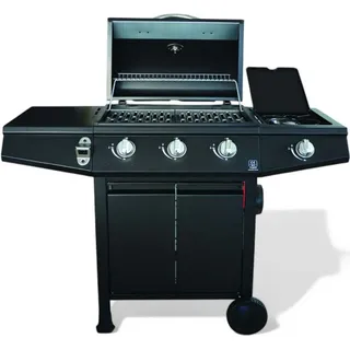 Gasgrill 3 Brenner + Seitenbrenner mit schwarzem Stahlrahmen Mini - Schwarz
