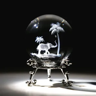 HDCRYSTALGIFTS Briefbeschwerer mit Ständer, tropischer Elefant, Kristallkugel, 60 mm, 3D-Lasergravur, Glaskugeln, dekorative Kugeln (transparent)