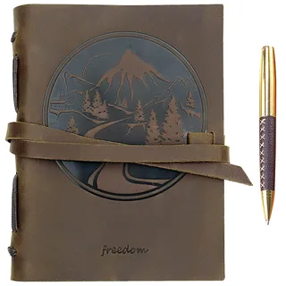 Leder Notizbuch A5 Tagebuch Journal Geprägt Berg Handgefertigte Reisetagebuch, Vintage Notebook Für Männer Frauen Antik Rustikal Echtes Leder 21X15Cm Geschenk Sketchbook Reisende Travelers Notebook