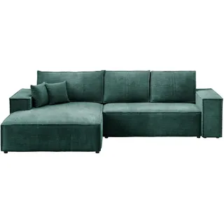 bromarkt Ecksofa PABLO Schlaffunktion Bettkasten L-Form 294x185x85cm Grün Links - Grün
