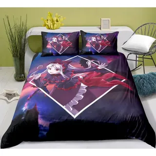 Overlord Shalltear Bloodfallen – wunderschönes Mädchen Anime Bettwäsche-Sets Cartoon 3D-gedrucktes Polyestergewebe 1 Bettbezug + 2 Kissenbezüge (keine Bettdecke)