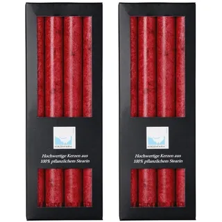 Kerzenfarm Hahn 8 Stearin-Stabkerzen - 8er Set (2x4 STK.) 22 x 250 mm | Bordeaux Rot - pflanzliche Tafelkerzen Echtwachs