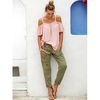 Carmenbluse INSPIRATIONEN, Damen, Gr. 50, rosa (rosé), 100% Viskose, unifarben, Blusen