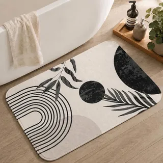 bsheuancek Badezimmerteppiche, schwarz-weiß, Boho-Badematte, kleine niedliche Badematte, rutschfest, weich, waschbar, Badematte, Duschvorleger für Badewanne, Boho-Dekor