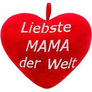 BRUBAKER Plüschkissen in Herzform - Liebste Mama der Welt - Rot 32 cm - Herzkissen Bestickt