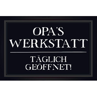 Schatzmix Spruch Opa ́s Werkstatt Täglich geöffnet Metallschild Wanddeko 20x30 cm tin Sign Blechschild, Blech, Mehrfarbig