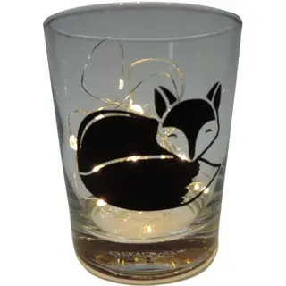 lichtidee Teelicht Glas Windlicht Print Fuchs schwarz Herbst Waldtiere Handmade Unikat Ostern Muttertaggeschenk, Höhe 8cm,