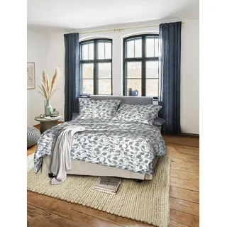 IRISETTE Meran-HK Blätter Baumwolle Blau 135 x 200 cm + 2 x 80 x 80 cm