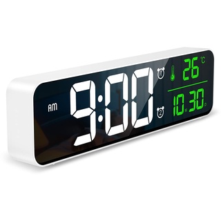 Ankilo Upgraded Wanduhr Digital Groß, 10,5'' LED Digital Wecker, Grosse LCD Anzeige Wanduhr, Digitale Wanduhr mit Kalender und Temperatur, Lauter Alarm und Klar, Kalenderuhr für Decor