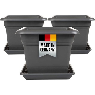 3er Set Pflanzkübel 48x48 Untersetzer Blumenkübel Pflanztopf quadratisch schwarz