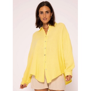 SASSYCLASSY Longbluse Oversize Musselin Bluse Damen Langarm Hemdbluse lang aus Baumwolle mit V-Ausschnitt, One Size (Gr. 36-48) gelb