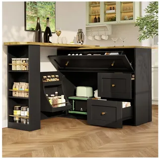Odikalo Bartisch Ausziehbarer Kücheninsel mit Stauraum, Küchenschränke Sideboard schwarz