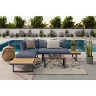 Ambia Garden Loungegarnitur Teakholz, Dunkelgrau, Teak, Holz, Metall, Teakholz, Hartholz, 56x70x60 cm, wetterbeständig, Loungemöbel, Gartenlounge-Sets