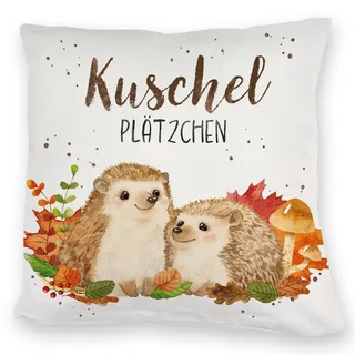 speecheese Kuschelkissen Igel mit Spruch Kuschelplätzchen Aquarell Motiv | Zeichnung Natur für Frauen Geburtstag Kuschelkissen bezug bedruckt Wald Herbst