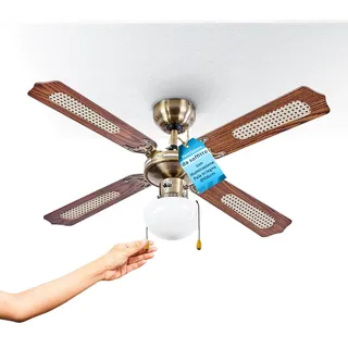 Wintem - Deckenventilator 60 W mit Licht Ø106 cm mit Flügeln aus Holz für Wohn- und Arbeitsumgebungen, integrierte Beleuchtung durch Lampe E27, leiser Motor und umkehrbare Rotation