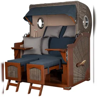 Mr. Deko Strandkorb Komplettset - bene living - Ammersee Mahagoni Bullauge - PE grau - Modell 593- inkl. Liftersystem