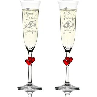 polar-effekt 2 Sektgläser Set Hochzeitsgeschenke Personalisiert - Graviert mit Namen und Datum – Sektkelche 175 ml - Geschenk zur Hochzeit