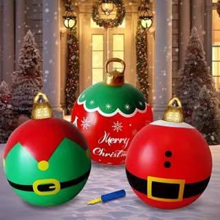 3 Stücke Aufblasbar Weihnachtskugeln 60CM, Weihnachtskugeln Groß Aufblasbare Christmaskugel Weihnachtsball Weihnachtsdeko für Innenhof Aussen Garten Weihnachten Dekoration (Typ 1)