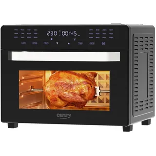 Camry CR 6323 Multifunktions-Heißluftofen 30L, Air Fryer Backofen 10-in-1 mit Grill, Drehspieß, Umluft, 24 Programmen, Touchdisplay, 2200W schwarz