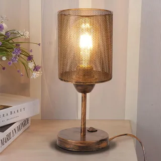 TWSXTE E27 Industrielle Tischlampe aus Metall, rustikale Schreibtischlampe mit käfigförmigem Schirm, Vintage Edison Nachttischlampe für das Wohnzimmer, mit Schalter (ohne Glühbirne)