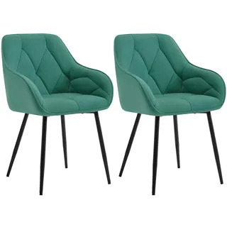WOLTU Esszimmerstühle 2er Set, für Esszimmer Wohnzimmer, ergonomische Küchenstühle gepolstert mit Armlehnen, Metallbeinen, Sitzfläche aus Samt, Türkis