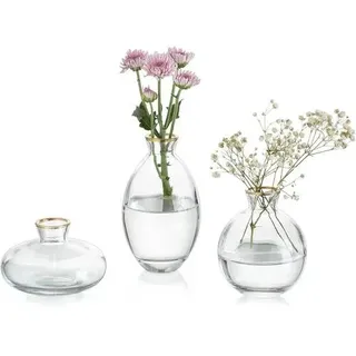 Kleine Vintage Glasvase Set Goldrand Blumenvase Deko Tisch Wohnzimmer