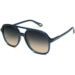 SOJOS Sonnenbrille Herren Damen Retro, Vintage Polarisiert Verspiegelt Groß Eckig 70er Jahre Rechteckig Unisex UV400 Schutz Brille SJ2174, Dunkelblau/Grau Farbverlauf Braun