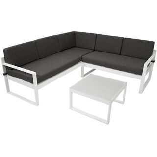 DEGAMO Ecklounge Loungeset Sitzgruppe Gartengarnitur ARESE, Aluminium weiss, Polster dunkelgrau, mit Tisch