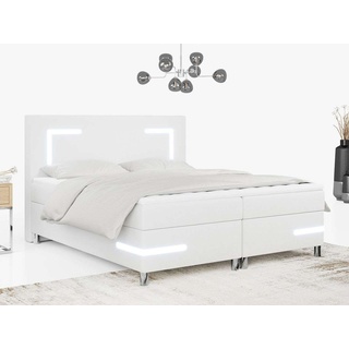 Boxspringbett mit LED, Bettkasten, Funktionsbett mit Topper - Demonte - 120x200cm - Weiß - H3