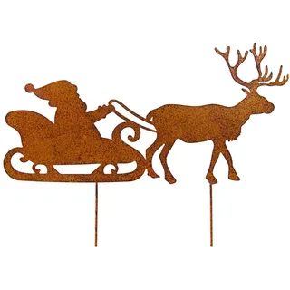 Blümelhuber Gartenstecker -Edelroststecker Weihnachtsmann mit Schlitten (1-St) wetterfest braun