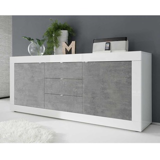 Modernes Sideboard in Weiß und Beton Grau 210 cm breit
