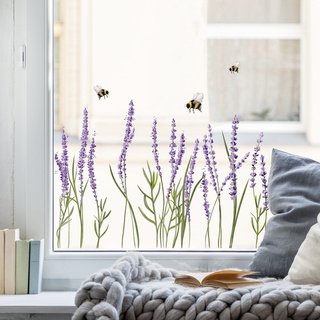Wandtattoo-Loft Fensterbild Frühling Ostern Lavendel und Bienen Blumenwiese Fensterdeko Kinderzimmer Kind, 3. A2 Bogen