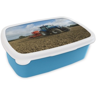 MuchoWow Lunchbox Traktor - Blau - Landleben - Wolken, Kunststoff, (2-tlg), Brotdose für kindergarten, Vesperbox, Snackbox, Brotbox, Jungen blau