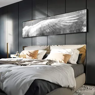 Cqzk Größere Engelsflügel Vintage Feder Poster Drucken Schwarz Weiß Wandkunst Leinwand Gemälde Flügel Pop Art Wandbild Für Wohnzimmer 60x180 cm Ungerahmt