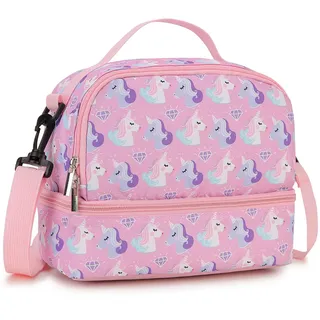 VX VONXURY Lunchtasche Kinder, Lunch Tasche für Jungen Mädchen, Isolierte Lunchbox mit Zwei Fächer und abnehmbarer Schultergurt für Frauen und Männer Schule Büro Picknick(Einhorn)