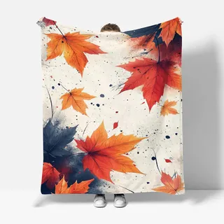 Herbst Decke Ahornblätter Gelb Flauschig Flanell Kuscheldecke Super Weich Warme Thanksgiving Sofadecke Fleecedecke Winter Wohndecke für Couch Bett Schlafzimmer Büro 100x130cm F35