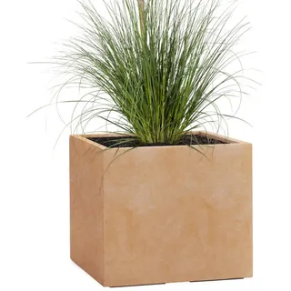 Pflanzwerk® Pflanzkübel CUBE Premium Fiberglas Blumenkübel Frostbeständig mit Lotus-Effekt, Lotus-Effekt - Handgefertigt - Eckig - Frostbeständig orange 34 cm x 30 cm x 34 cm