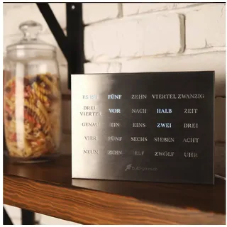 build-yours.de Tischuhr BoxClock Edelstahl - Die Wortuhr für den Schreibtisch - LED Standuhr silberfarben